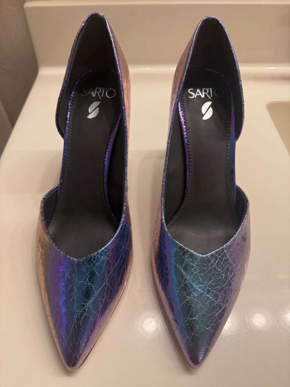 SARTO By Franco Sarto Iridescent Crackle Pointed D'Orsay Heels - Purple, Blue